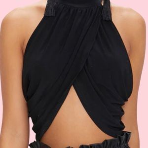 pretty little thing black neck wrap crop top